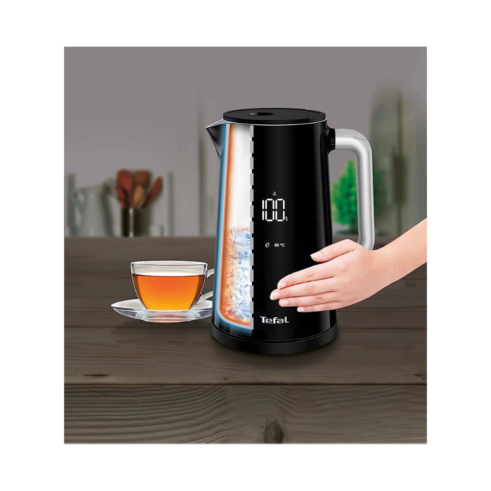 TEFAL Kettle | Smartin'Light 1.5L Digital Electric Kettle Black | 2500-3000 W | 5 Temperature Selection | 30 Min Keep Warm | Auto Off | ‎KO853840