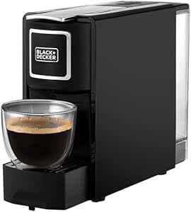 BLACK+DECKER Capsule Coffee Machine, Compatible with Espresso Coffee Capsules, Espresso and Lungo Option, Compact Design, One-Touch Control, 1140W, Black- CCM100-B5