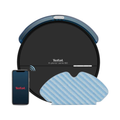 TEFAL Robot Vacuum Cleaner | X-Plorer Series 60 | Smart Navigation | Ultra Thin and Compact | 4 in 1 Cleaning Action | Aqua Force Mop| WiFi and Voice Assistant Compatible | RG7445HO