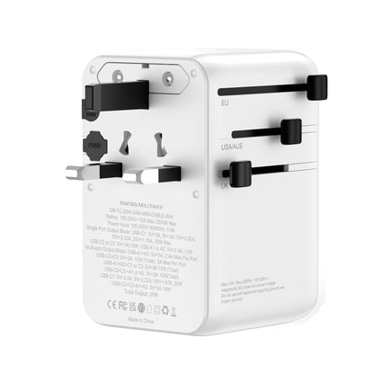 Swiss Military International Travel Adapter 35W GaN Fast Charger with Built-in Cable White
