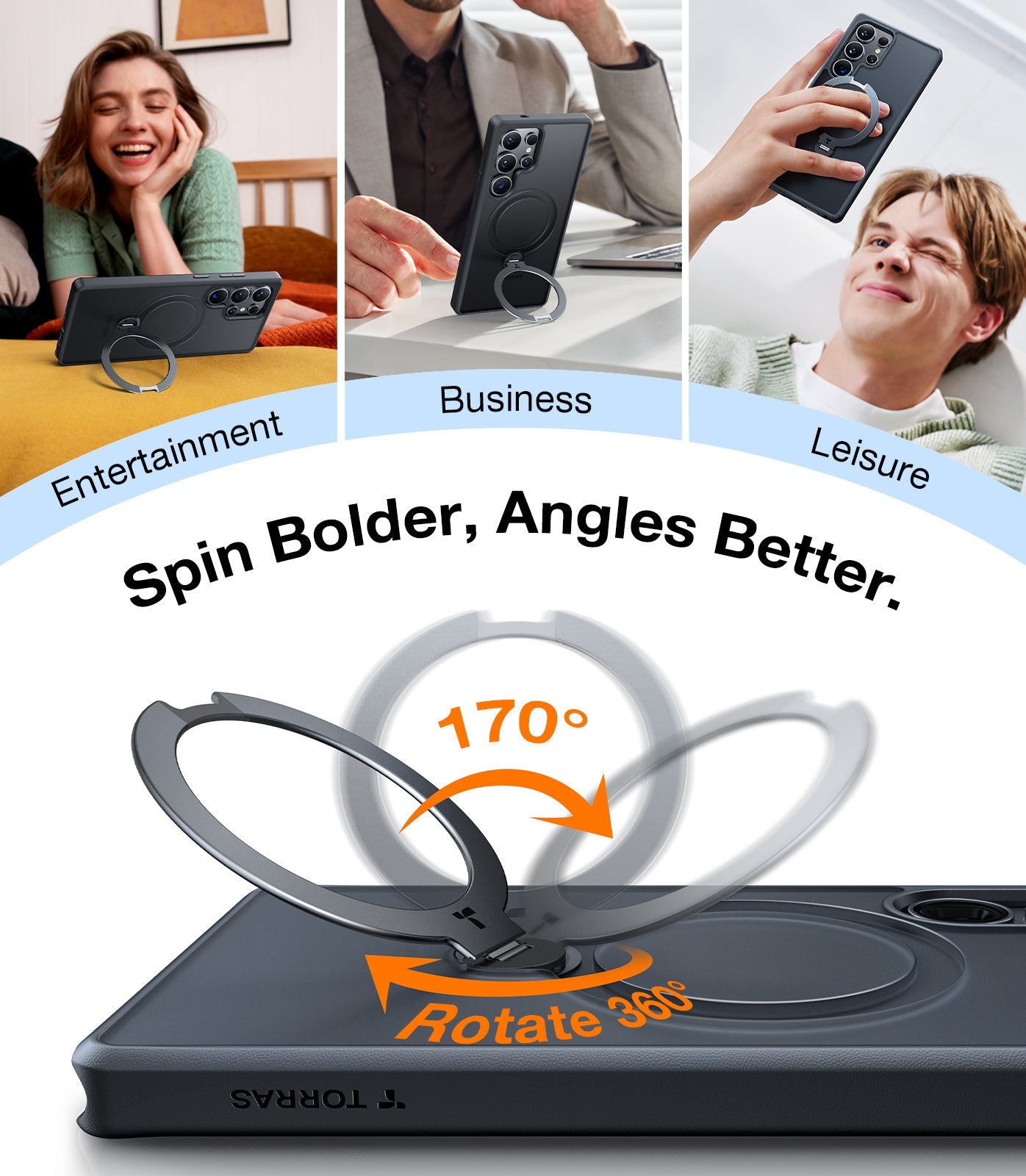 TORRAS Ostand Spin Case for Samsung Galaxy S25 Ultra - Black