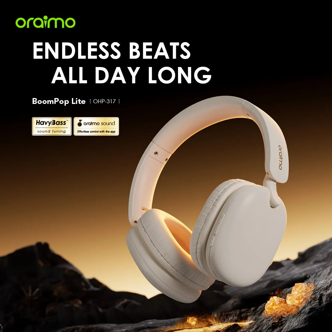 Oraimo  BoomPop Lite  Over-Ear  On Ear Headset, BT V5.3, ENC, 60-Hour Long Playtime, Gold, OHP-317LGLD