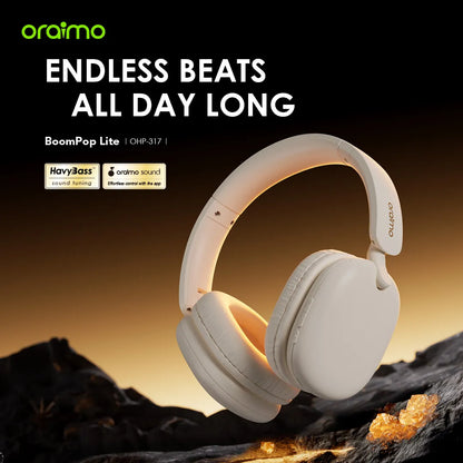 Oraimo  BoomPop Lite  Over-Ear  On Ear Headset, BT V5.3, ENC, 60-Hour Long Playtime, Gold, OHP-317LGLD