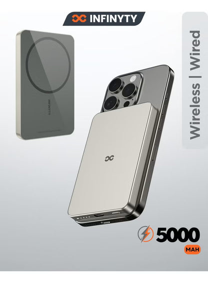 Infinyty Magnetic Wireless Power Bank 5000 mAh Natural Titanium