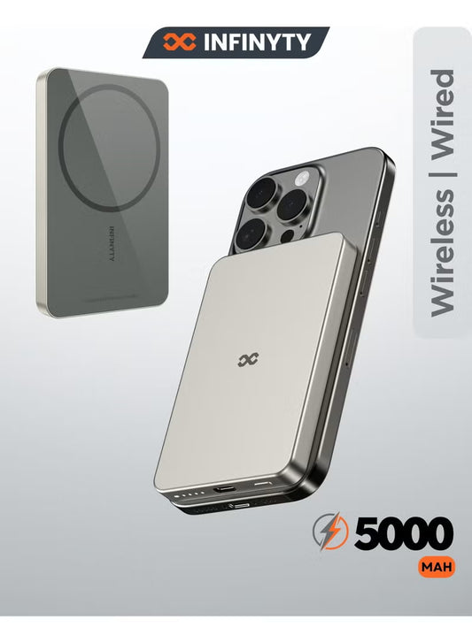 Infinyty Magnetic Wireless Power Bank 5000 mAh Natural Titanium