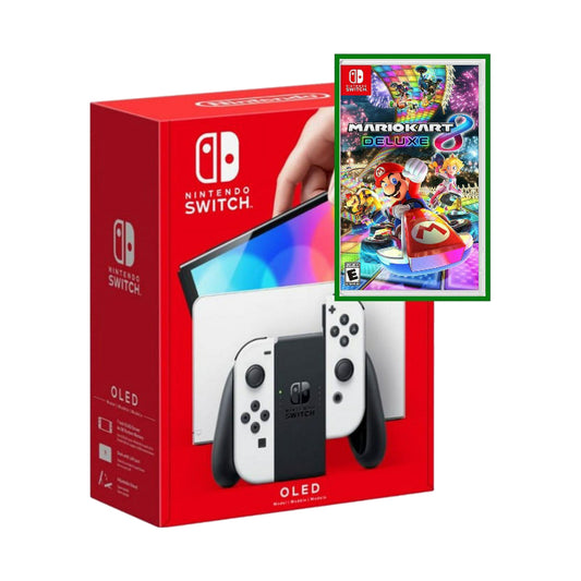 Nintendo Switch OLED Console White with Mario Kart 8 Deluxe Game