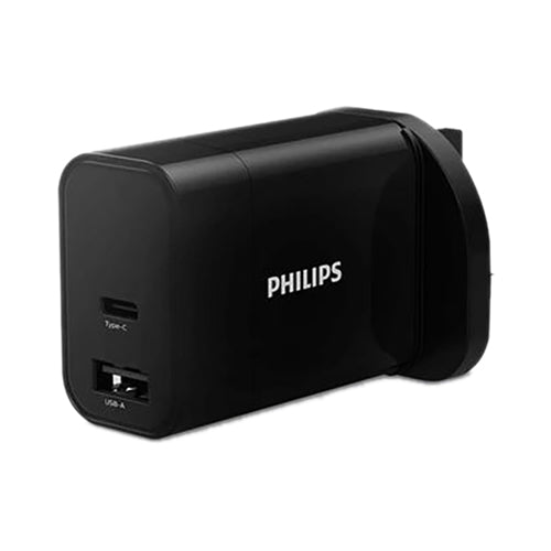 Philips Dual Port Wall Charger With Pd Support Black