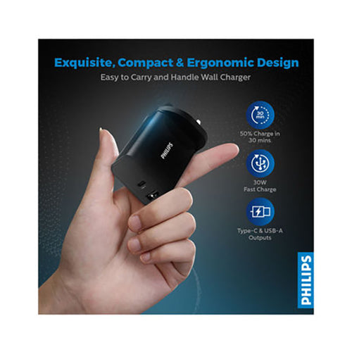 Philips Dual Port Wall Charger With Pd Support Black