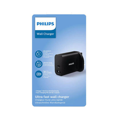 Philips Dual Port Wall Charger With Pd Support Black