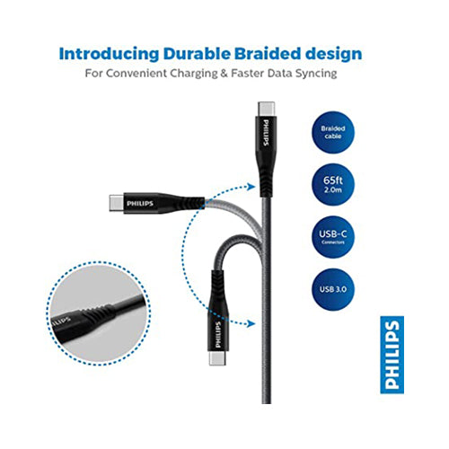 Philips USB-C To USB-C Cable 200cm Black