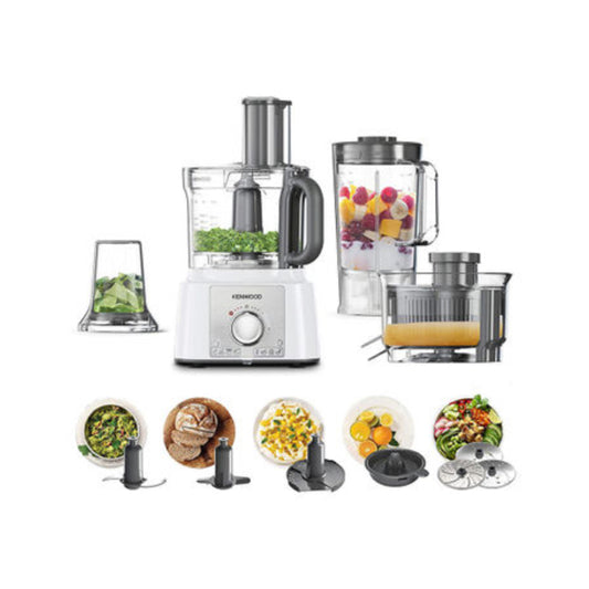 Kenwood Food Processor 1000W Multi-Functional With 3 Stainless Steel Disks, Blender, Grinder Mill, Juicer Extractror, Whisk, Dough Maker, Citrus Juicer, Express Serve/Salad Maker Fdp65.880Si