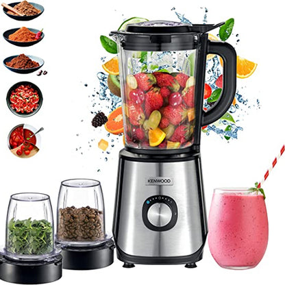 Kenwood Glass Blender 1000W Power Blender Smoothie Blender/Smoothie Maker 1.5L with Grinder Mill, Chopper Mill, Ice Crush Function BLM45.720SS