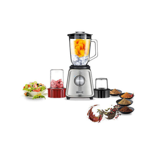 KENWOOD Glass Blender 800W Smoothie Blender/Smoothie Maker 1.5L with Glass Grinder Mill, Meat Grinder/Chopper Mill, Ice Crush Function BLP44.270SS Silver