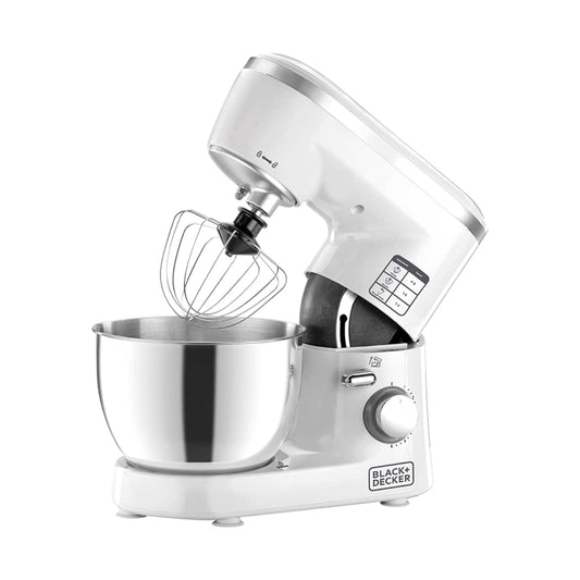 Black & Decker Kitchen Stand Mixer Machine, 1000W Power, 4L Large Capacity, Stainless Steel Bowl, 6 Speed Settings for Perfect Baking Results, Easy Mixing & Kneading, SM1000-B5