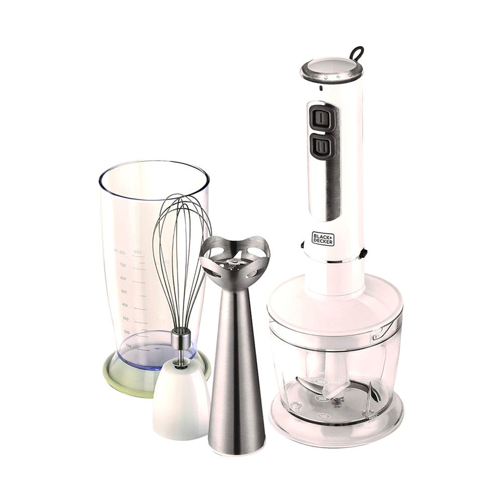 Black & Decker 400W 4 In 1 Stainless Steel Stem Hand Blender With Chopper and Whisk White SB4000-B5