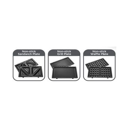 Black & Decker 3 In 1 Interchangeable 780W TS2130-B5, Grill & Waffle& Sandwich Maker Silver/Black 