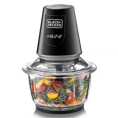 BLACK+DECKER 400W 1.2L Vertical Glass Chopper/Mincer XXL Glass Bowl Capacity With Removable Four Blade System Helps, Chop/Crush Ice/Mince/Grind/Puree Variety Of Ingredients GC400-B5