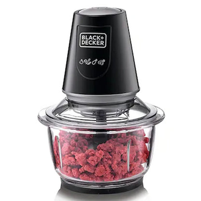 BLACK+DECKER 400W 1.2L Vertical Glass Chopper/Mincer XXL Glass Bowl Capacity With Removable Four Blade System Helps, Chop/Crush Ice/Mince/Grind/Puree Variety Of Ingredients GC400-B5