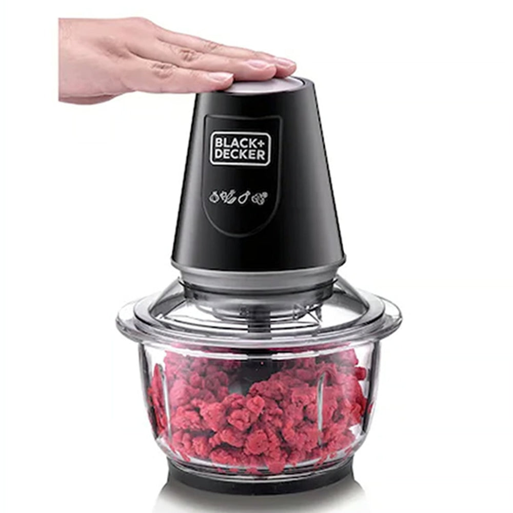 BLACK+DECKER 400W 1.2L Vertical Glass Chopper/Mincer XXL Glass Bowl Capacity With Removable Four Blade System Helps, Chop/Crush Ice/Mince/Grind/Puree Variety Of Ingredients GC400-B5