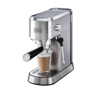 BLACK+DECKER Manual Barista Pump Espresso Coffee Machine, Cappuccino, Latte Macchiato, Milk Frother, 1450W, Silver - ECM150-B5