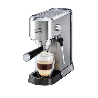 BLACK+DECKER Manual Barista Pump Espresso Coffee Machine, Cappuccino, Latte Macchiato, Milk Frother, 1450W, Silver - ECM150-B5