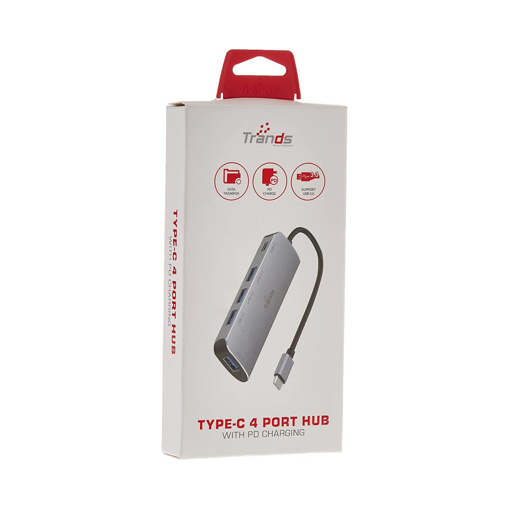 Trands Type-C 4-Port Hub With PD Charging Grey