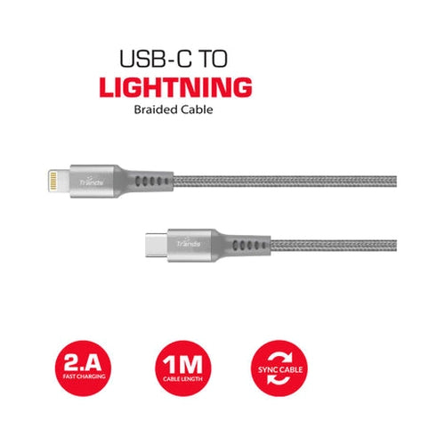 Trands USB Type-C To Lightning Data Sync And Charging Cable Grey