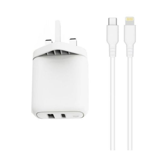 Trands Qualcomm Quick Charge 3.0 Charger With Type-C To Lightning Cable White