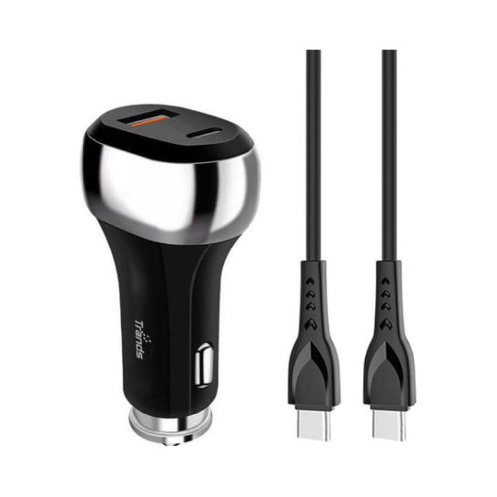 Trands Car Phone Charger With Type-C Cable 100cm Black