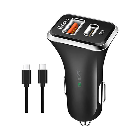 Iends Dual Port Car Charger With Type-C Cable Black