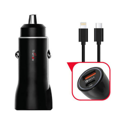 Trands Car Phone Charger With Type-C To Lightning Cable Black