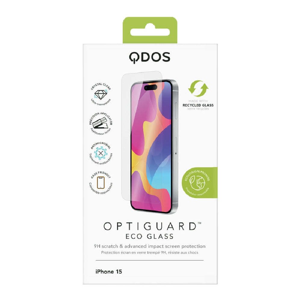 Qdos Optiguard Eco Glass Tempered Glass Screen-Protecto for Apple iPhone 15 Clear