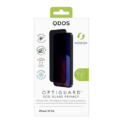 Qdos Optiguard Eco Glass Privacy Screen Protection for Apple iPhone 15 Pro Clear