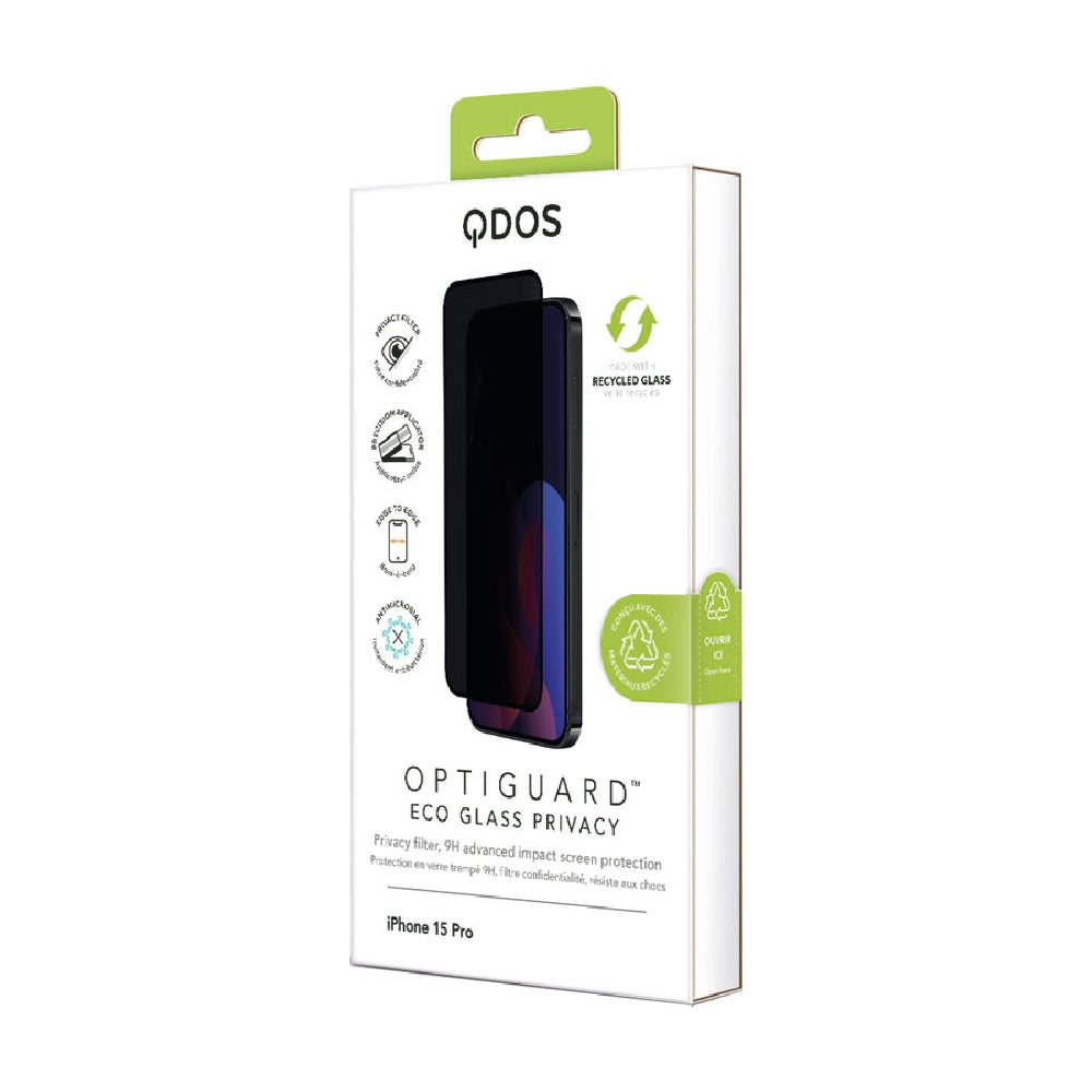 Qdos Optiguard Eco Glass Privacy Screen Protection for Apple iPhone 15 Pro Clear