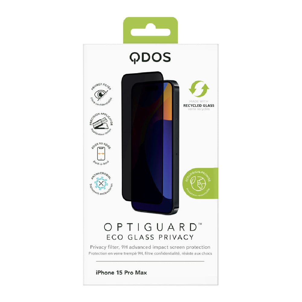 Qdos Optiguard Eco Glass Privacy Screen Protection for Apple iPhone 15 Pro Max Clear