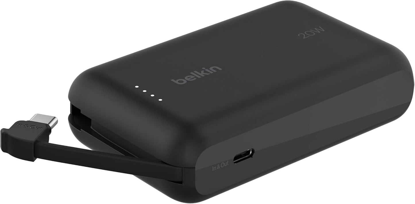 Belkin 10000mAh Power Bank PD 20W with Built-in USB-C Cable – Black