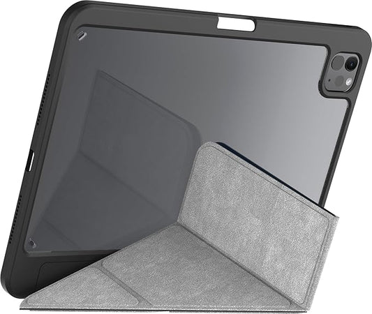 Infinyty Pristine Transparent Case with Metal Edges, Ring with Rotatable Stand for iPhone 16 Pro Max, Black