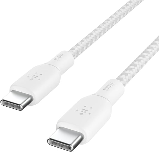 Belkin Braided USB-C to USB-C Cable 100W Fast Charging 2M – White