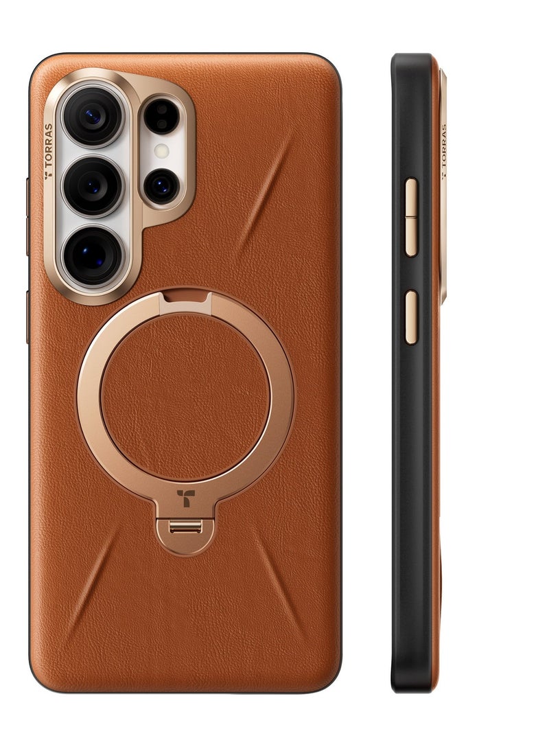 TORRAS Ostand VegSkin Vegan Leather Case for Samsung Galaxy S26 Ultra - Amber Brown
