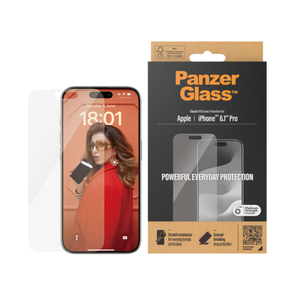 PanzerGlass Classic Fit Screen Protector for iPhone 15 Pro Clear