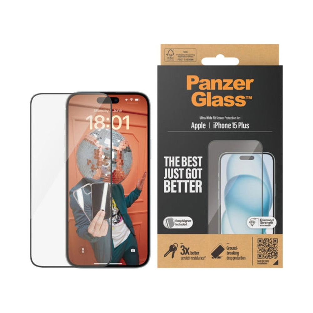 PanzerGlass Ultra-Wide Fit Privacy Screen Protector iPhone 15 Plus Clear