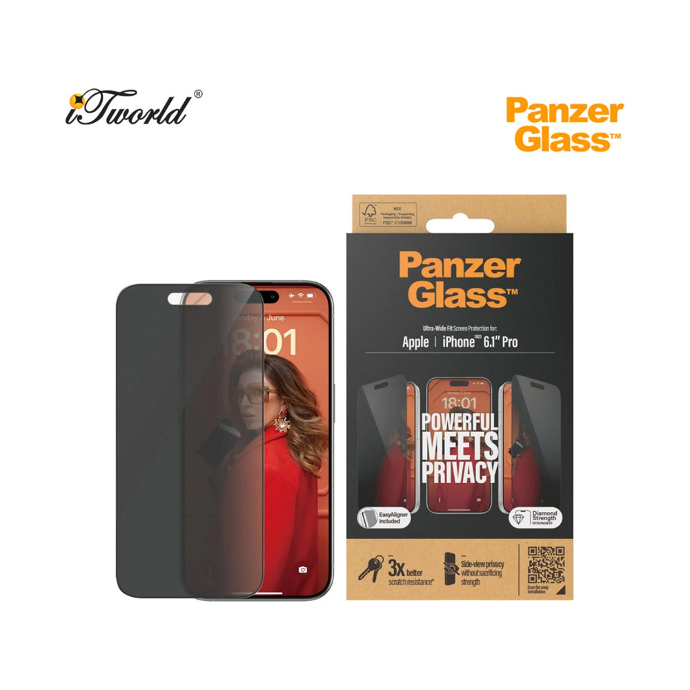 PanzerGlass Ultra-Wide Fit Privacy Screen Protector for iPhone 15 Pro Black