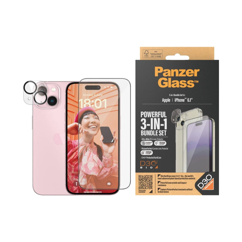 PanzerGlass 3-in-1 Protection Pack Apple iPhone 15 Clear