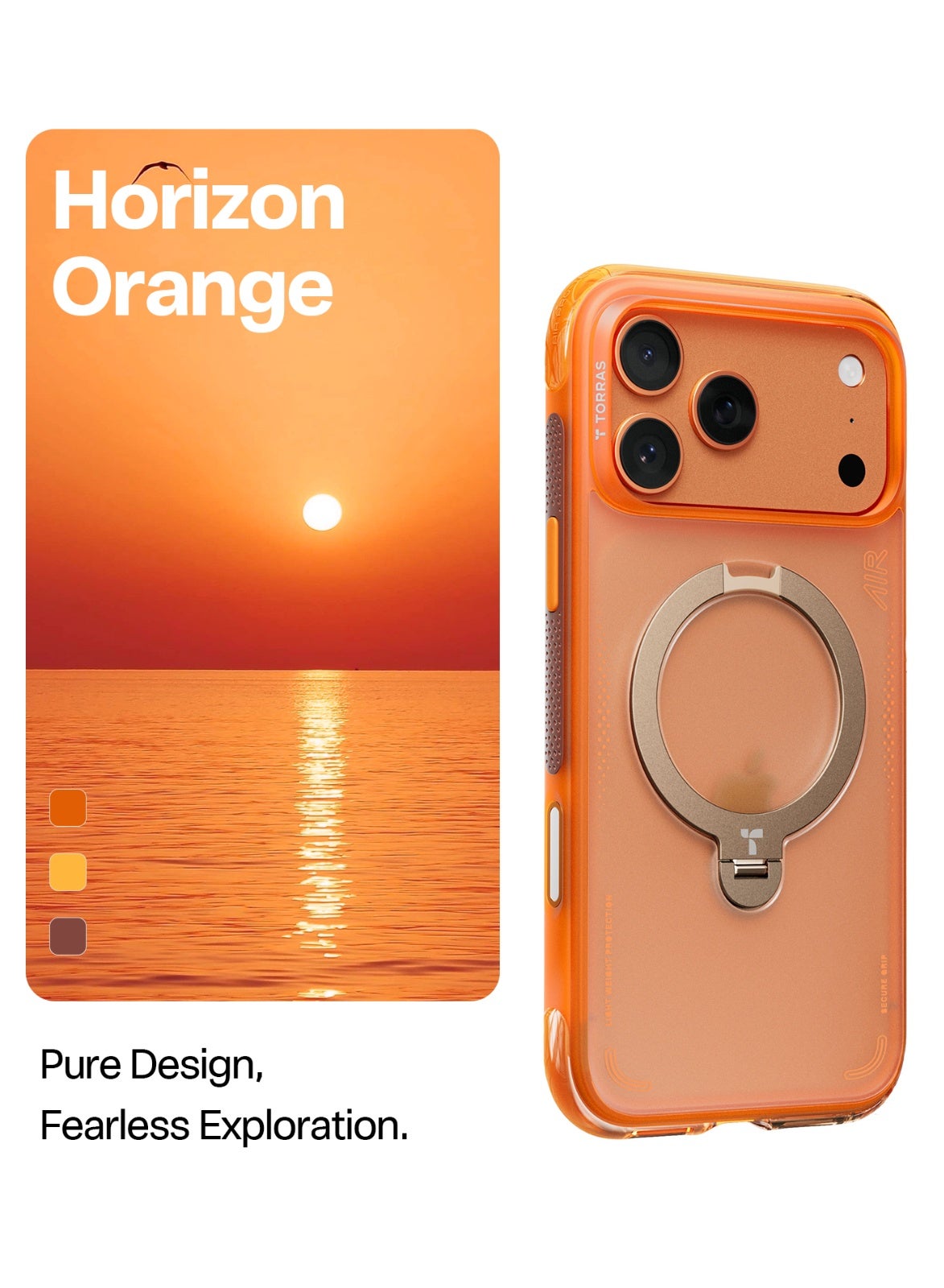 Torras Ostand Q3 Air iPhone 17 Pro Case Horizon Orange - Detail