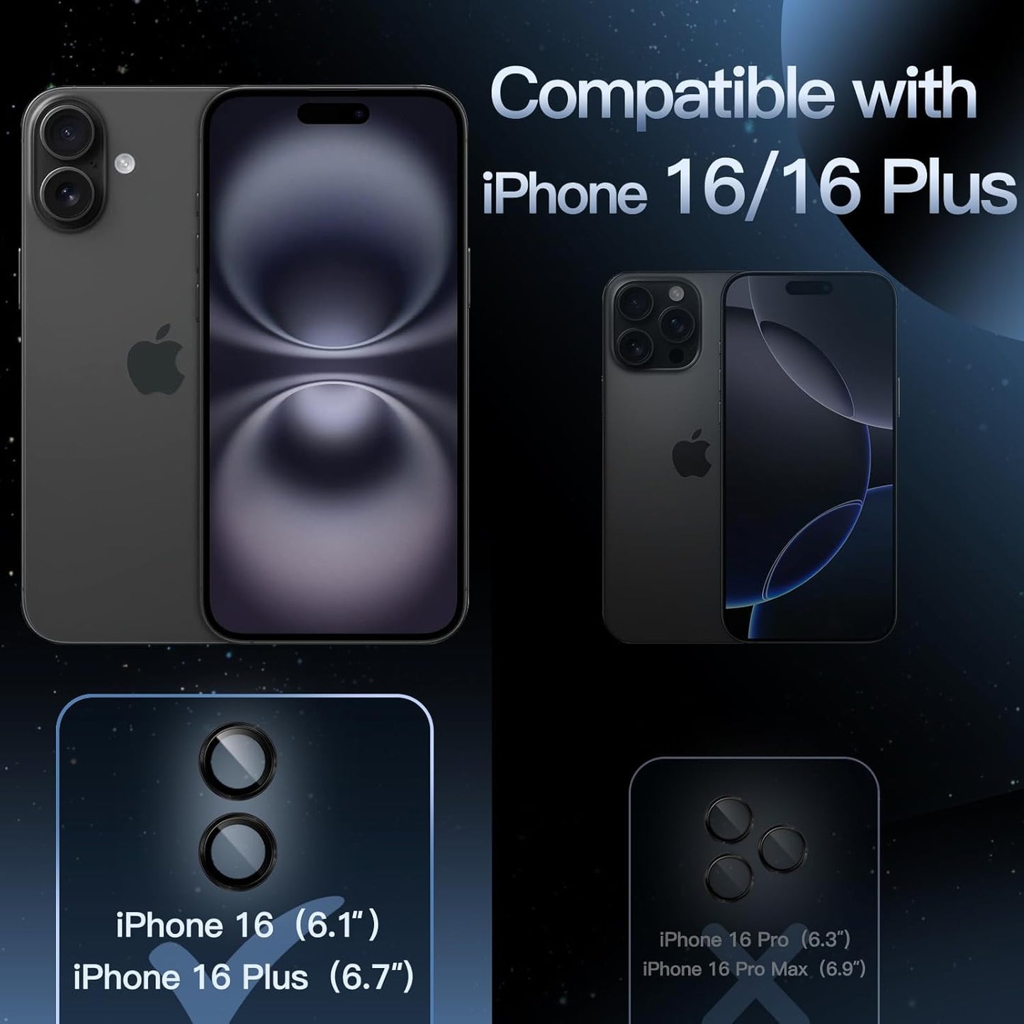 PROTECT  iPhone 16 Xzoom Lens Protector, Sapphire Glass, Alloy Material, Ultra Clear, Premium Finish, Black, XIP16BLK