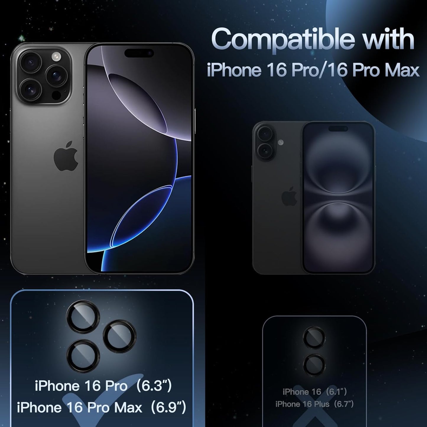 PROTECT  iPhone 16 Pro Xzoom Lens Protector, Sapphire Glass, Alloy Material, Ultra Clear, Premium Finish, Black, XIP16PBLK