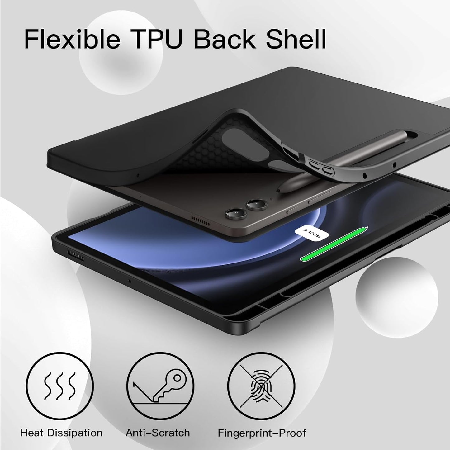 PROTECT  Samsung Tab S10 Plus Protective Tablet Cover, Silcon, Trifold Stand , Auto Wakeup Sleep, Pen Slot, Black, PSTS10PBLK