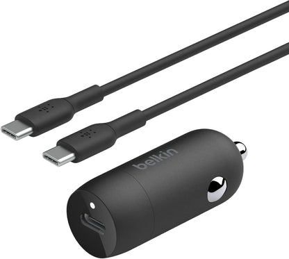 Belkin USB-C Car Charger 30W with 1M USB-C to USB-C Cable – Fast Charging