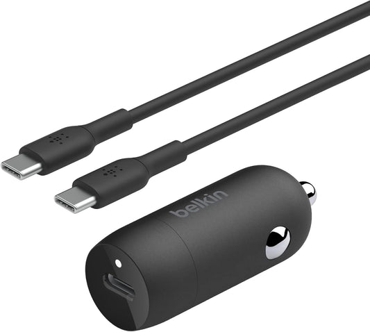 Belkin USB-C Car Charger 30W with 1M USB-C to USB-C Cable – Fast Charging