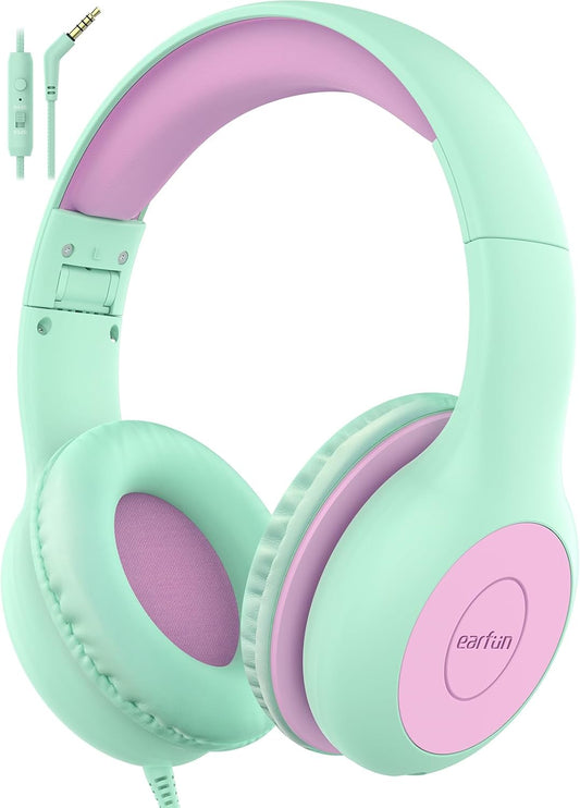 EarFun Kids Headphones with Mic, Wired Headphones Kids 85/94dB Volume Limit, Sharing Function, Stereo Sound Adjustable Headband Children Headphone for School/Travel/Phone/Tablet
